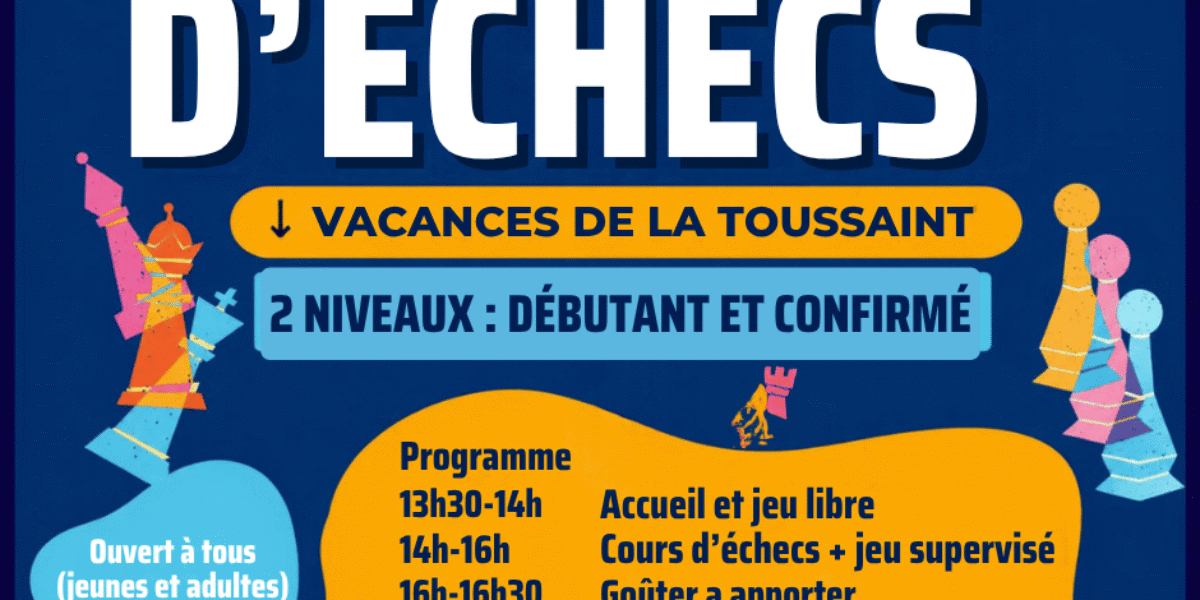 _Affiche Annonce Evènements Tournoi d’échecs Coloré Illustré Moderne Bleu Marine Orange Rose (21 x 29.7 cm)